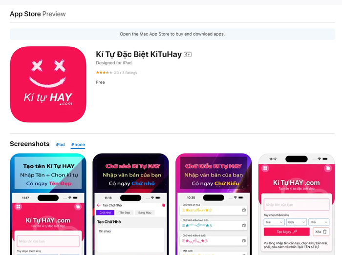 App Kí tự đặc biệt KiTuHAY trên AppStore