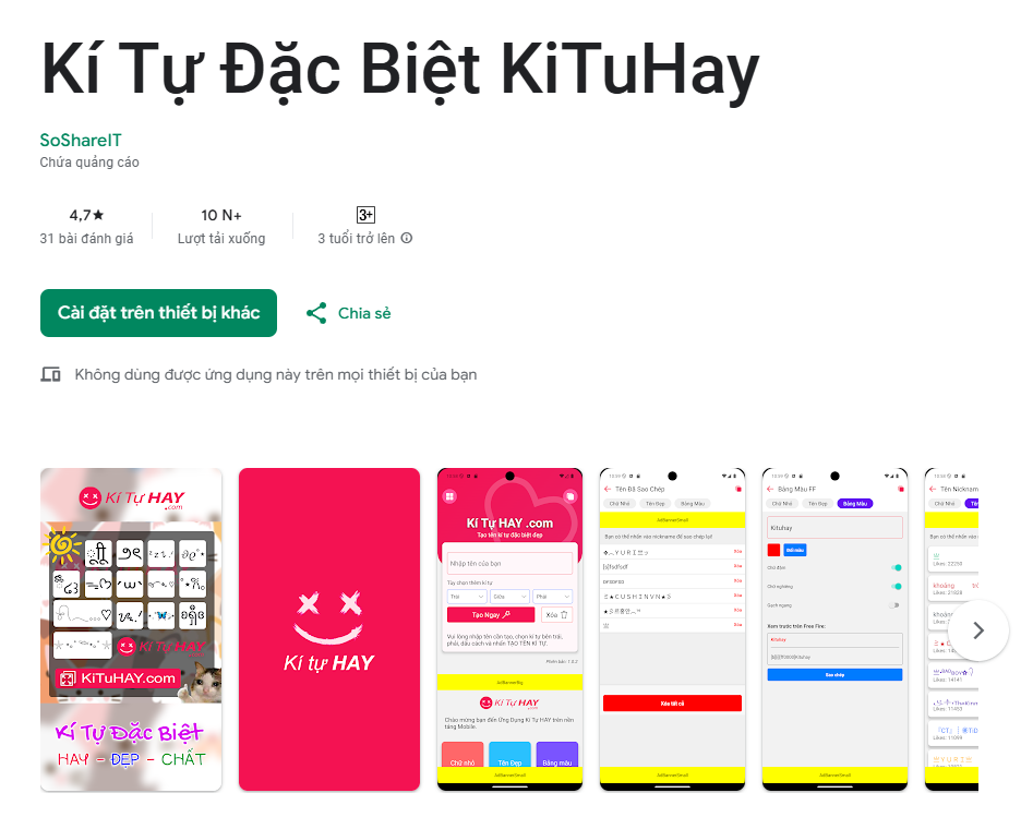 App Kí tự đặc biệt KiTuHAY