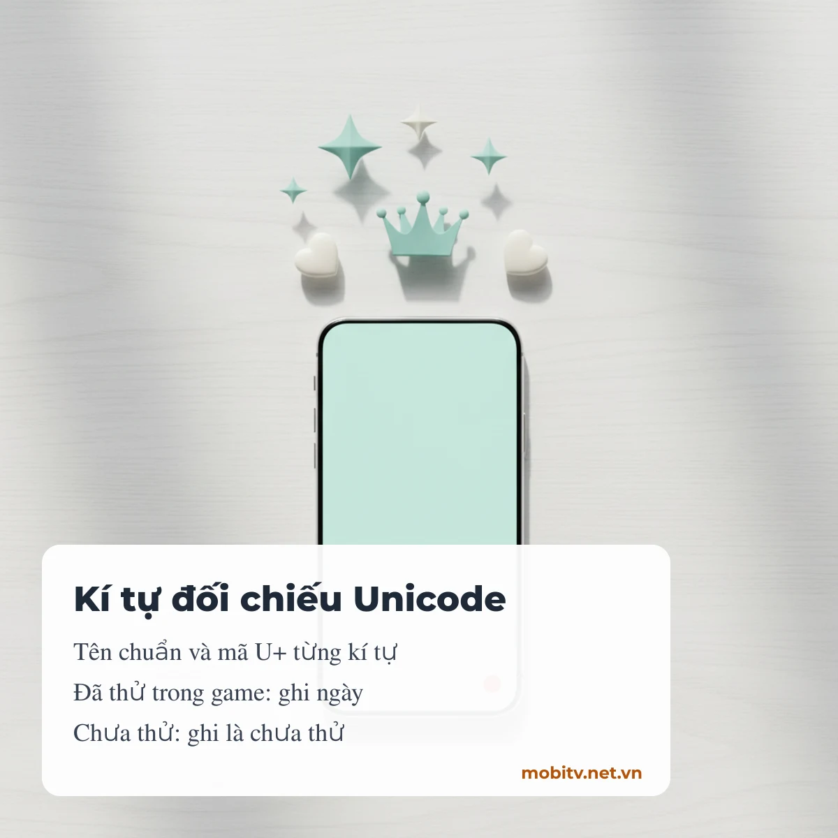 Kí tự đặc biệt trên MobiTV Game được đối chiếu với bảng mã Unicode