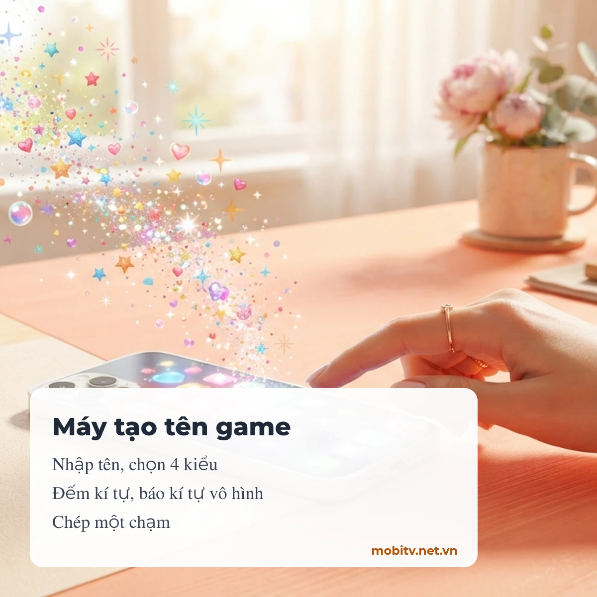Máy tạo tên game hay của MobiTV Game: nhập tên, chọn kiểu, chép một chạm