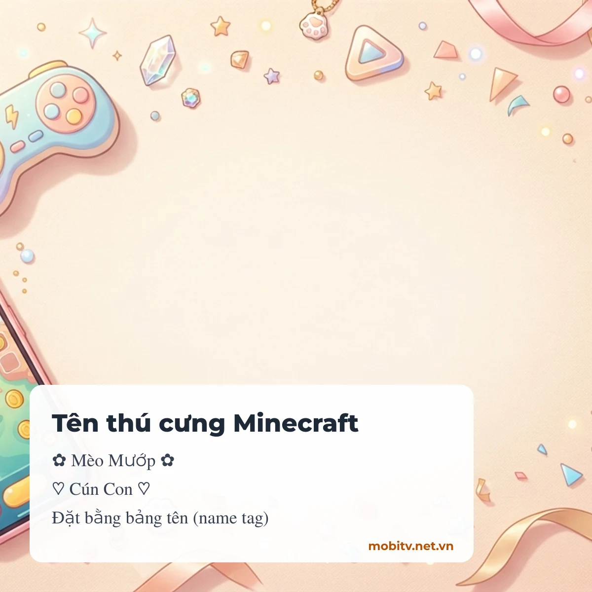 Tên thú cưng Minecraft cho bảng tên, ghép hoa và tim